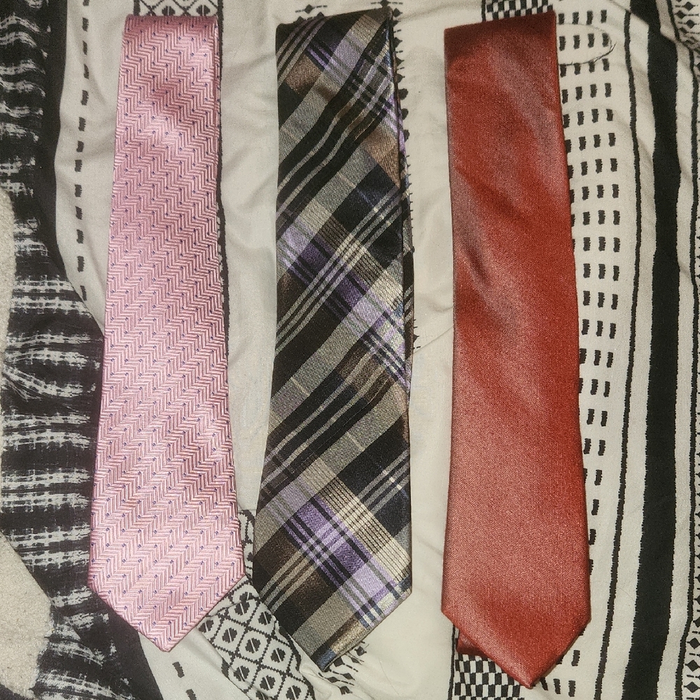 Bachrach, Nautica, and Kailong Pink, Plaid, and Red Tie Set